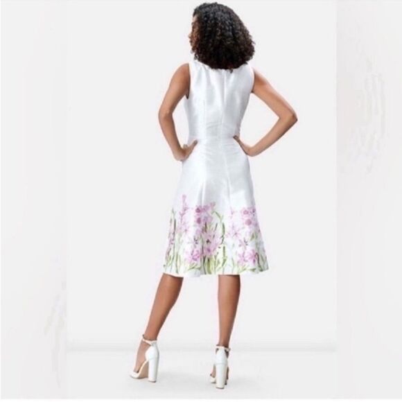 New Floral Vine Print Dupioni Banded Empire Dress Size: Xsmall - Picture 3 of 12